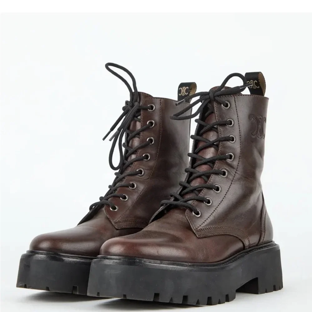 Celine Dark Brown Leather Ankle Boots - Picture 2 of 4